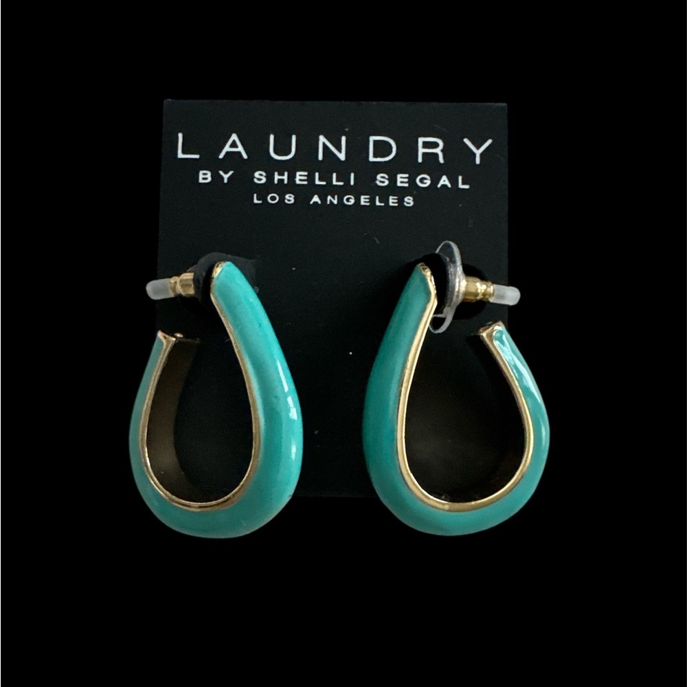 Laundry by Shelli Segal turquoise enamel hoop earrings - Picture 1 of 1